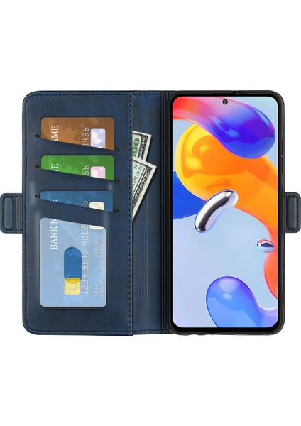 Xiaomi Redmi Için Note 12 Pro 4g/11 Pro 4g (Mediatek)/note 11 Pro 5g (Qualcomm) Dokulu Pu Deri Flip Case Çift Manyetik Toka Stand Cüzdan Telefon Kapak Mavisi (Yurt Dışından) fırsatları