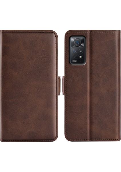 Xiaomi Redmi Için Note 12 Pro 4g/11 Pro 4g (Mediatek)/note 11 Pro 5g (Qualcomm) Dokulu Pu Deri Flip Case Çift Manyetik Toka Stand Cüzdan Telefon Kapak-Kahverengi (Yurt Dışından)