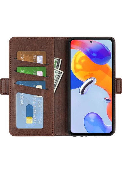 Xiaomi Redmi Için Note 12 Pro 4g/11 Pro 4g (Mediatek)/note 11 Pro 5g (Qualcomm) Dokulu Pu Deri Flip Case Çift Manyetik Toka Stand Cüzdan Telefon Kapak-Kahverengi (Yurt Dışından) fırsatları