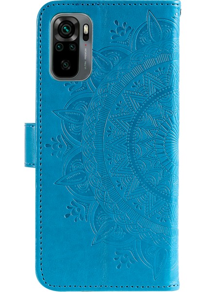 Basılı Mandala Çiçek Cüzdan Deri Kılıfı Xiaomi Poco M5S 4g/redmı Not 10 4g/not 10S 4g-Blue (Yurt Dışından) modelleri