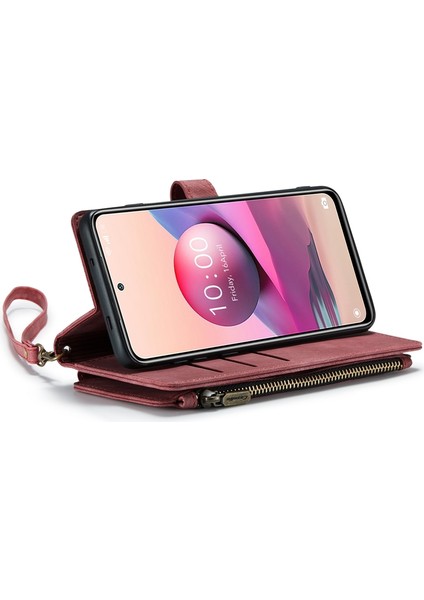 Xiaomi Poco M5S Için 4g/redmi Not 10 4g/redmi Not 10S 4g Damla Geçirmez Fermuar Cep Cüzdan Kılıfı Stand Anti-Çizim Pu Deri Telefon Kapak Kartı Tutucu-Kırmızı (Yurt Dışından)