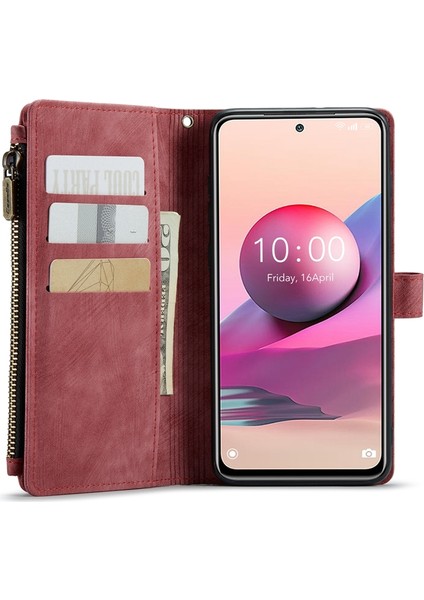 Xiaomi Poco M5S Için 4g/redmi Not 10 4g/redmi Not 10S 4g Damla Geçirmez Fermuar Cep Cüzdan Kılıfı Stand Anti-Çizim Pu Deri Telefon Kapak Kartı Tutucu-Kırmızı (Yurt Dışından)