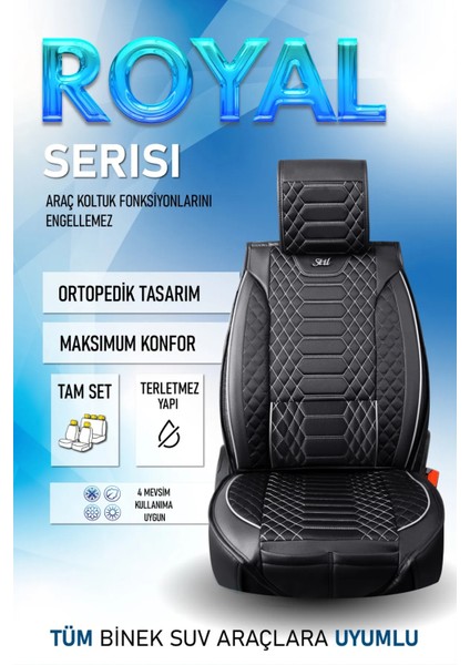 seat Ibiza Yeni Lüx Deri Oto Koltuk Kılıfı 5'li Set Tam Takım Royal Siyah Beyaz indirimleri