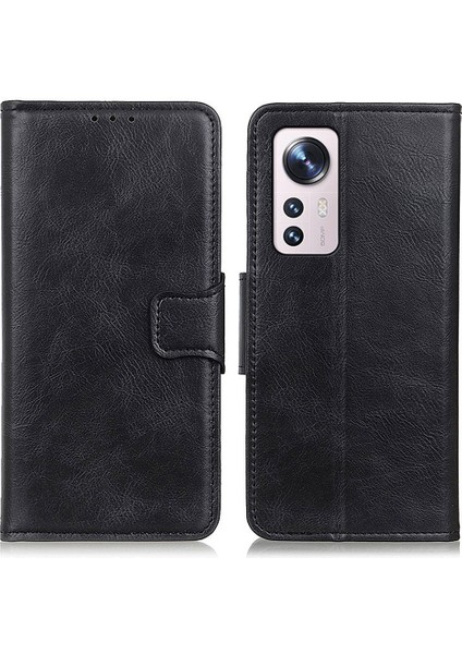Xiaomi 12 Pro 5g /12S Pro 5g /12 Pro (Boyut) 5g Çılgın At Dokusu Tam Koruma Pu Deri Cüzdan Stand Kapak Telefon Kılıfı Black (Yurt Dışından)