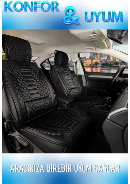 citroen C4 Lüx Deri Oto Koltuk Kılıfı 5'li Set Tam Takım Royal Tam Siyah