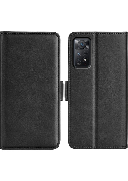 Xiaomi Redmi Için Note 12 Pro 4g/11 Pro 4g (Mediatek)/note 11 Pro 5g (Qualcomm) Dokulu Pu Deri Flip Case Çift Manyetik Toka Stand Cüzdan Telefon Kapak Black (Yurt Dışından)