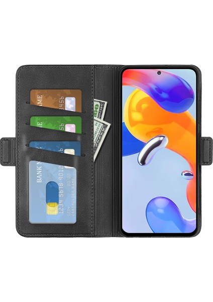 Xiaomi Redmi Için Note 12 Pro 4g/11 Pro 4g (Mediatek)/note 11 Pro 5g (Qualcomm) Dokulu Pu Deri Flip Case Çift Manyetik Toka Stand Cüzdan Telefon Kapak Black (Yurt Dışından) fırsatları
