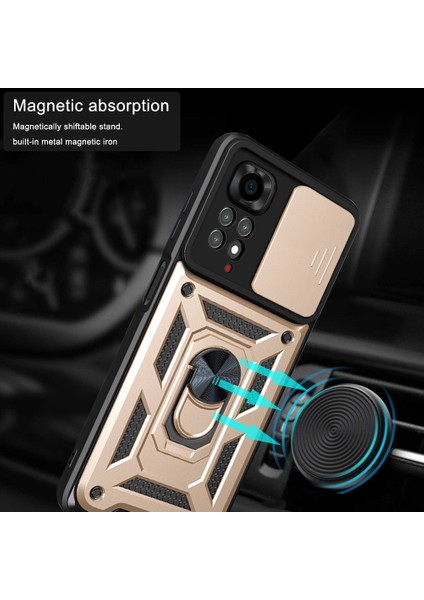 Xiaomi Için Redmi Note 11S 4g Şok Geçirmez Pc+Tpu Hibrid Slayt Kamera Kapağı Dönen Kickstand-Gold ile Tüy Cep Telefonu Koruyucu (Yurt Dışından) modelleri