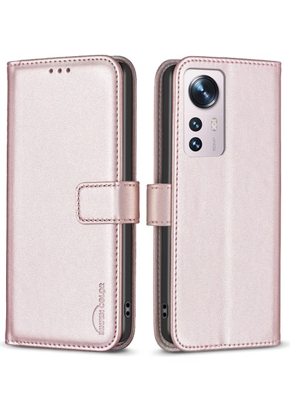 Xiaomi 12 5G/12X 5G/12S 5g Için 5g Anti-Dust Pu Deri Cüzdan Stand Kılıfı Iç Tpu Kapak-Rose Altın (Yurt Dışından)