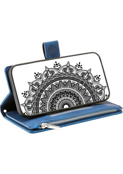 Xiaomi Redmi Için Note 12 Pro 4g/11 Pro 4g (Mediatek)/note 11 Pro 5g (Qualcomm) Mandala Çiçeği Baskılı Pu Deri Telefon Kapağı Stand Çok Kart Yuvası Zipper Cep Cüzdan Mavisi (Yurt Dışından) modelleri
