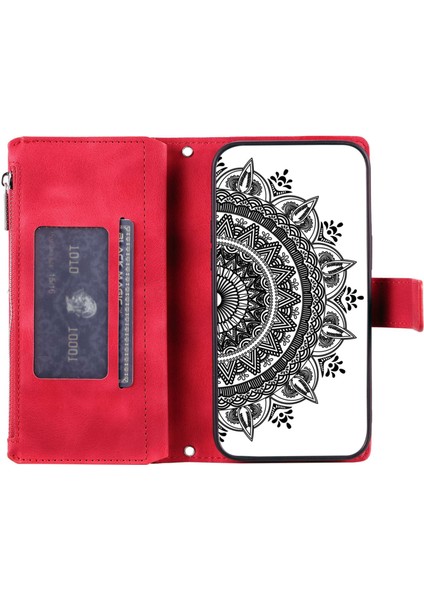 Xiaomi Redmi Için Note 12 Pro 4g/11 Pro 4g (Mediatek)/note 11 Pro 5g (Qualcomm) Mandala Çiçeği Baskılı Pu Deri Telefon Kapağı Standı Çoklu Kart Yuvası Zipper Cep Cüzdan Ros (Yurt Dışından) fırsatları