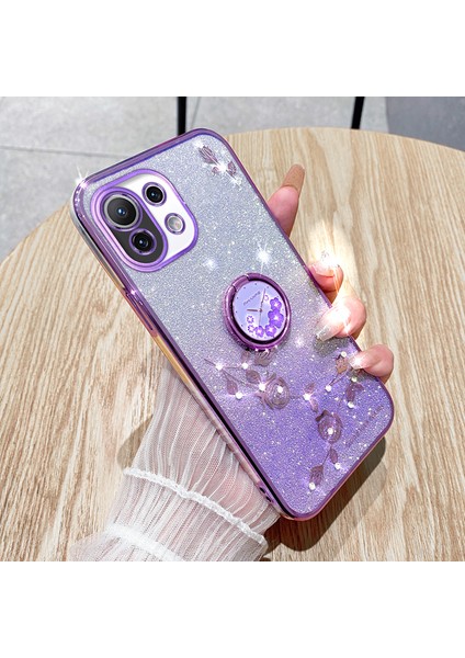 Xiaomi Mi 11 Lite 4g/5g/11 Lite 5g Ne Kıckstand Telefon Kılıfı Rhinestone Çiçek Tpu Kapak Müdürü (Yurt Dışından)