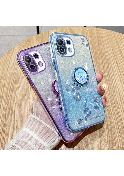 Xiaomi Mi 11 Lite 4g/5g/11 Lite 5g Ne Kıckstand Telefon Kılıfı Rhinestone Çiçek Tpu Kapak Müdürü (Yurt Dışından)