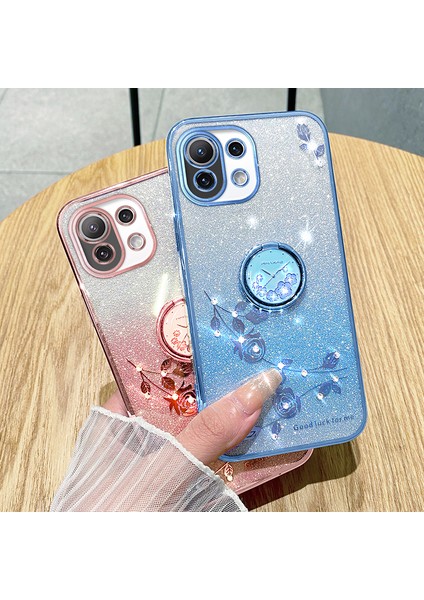 Xiaomi Mi 11 Lite 4g/5g/11 Lite 5g Ne Kıckstand Telefon Kılıfı Rhinestone Çiçek Tpu Kapak Müdürü (Yurt Dışından)
