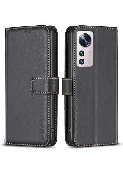 Xiaomi 12 5G/12X 5G/12S 5g Için 5g Anti-Dut Pu Deri Deri Cüzdan Stand Kılıfı Iç Tpu Cover-Black (Yurt Dışından)