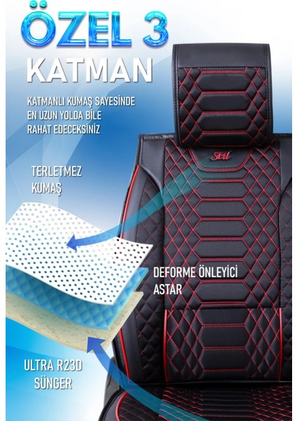 Toyota Hilux Lüx Deri Oto Koltuk Kılıfı 5'li Set Tam Takım Royal Siyah Kırmızı fırsatları