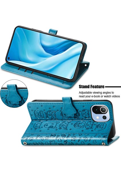 Cat Dog Baskı Deri Stand Kılıfı Cüzdan Tasarım Telefon Kapağı Xiaomi Mi 11 Lite 4g /5g /11 Lite 5g Ne-Blue (Yurt Dışından) fiyatları