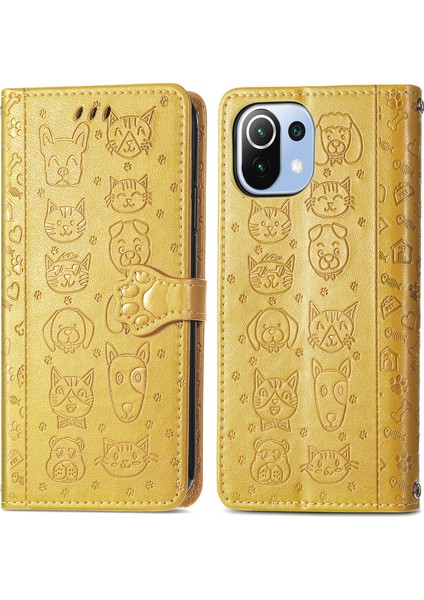 Cat Dog Baskılı Deri Stand Kılıfı Cüzdan Tasarım Telefon Kapağı Xiaomi Mi 11 Lite 4g /5g /11 Lite 5g Ne-Sey (Yurt Dışından)
