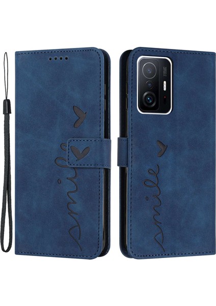 Xiaomi 11T 5G/11T Pro 5g Damla Geçirmez Kalp Şekli Baskılı Telefon Kılıfı Pu Deri Deri Deri Duygu Duygu Cüzdan Stand Iyi Koruma Kabuğu Kayış-Sapfire (Yurt Dışından)