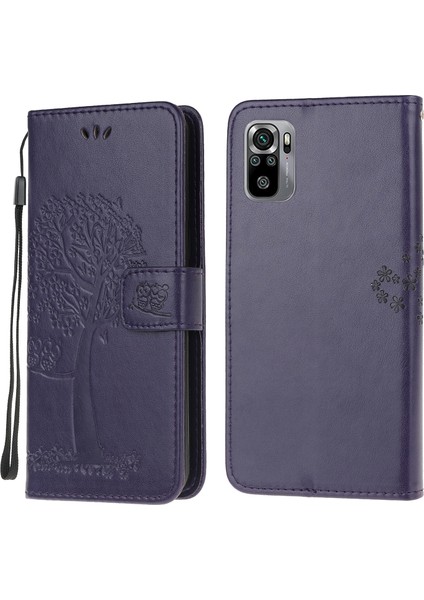 Baykuş Desen Baskı Tasarımı Deri Cüzdan Xiaomi Poco M5S 4g/redmı Not 10 4g/not 10S 4g-Dark Mavi (Yurt Dışından)