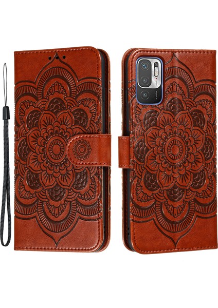 Xiaomi Redmi Için Mandala Çiçek Deseni Stand Deri Kılıf Not 10 5g/poco M3 Pro 5g/4g-Brown (Yurt Dışından)