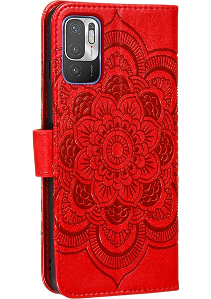 Xiaomi Redmi Için Mandala Çiçek Deseni Stand Deri Kılıf Not 10 5g/poco M3 Pro 5g/4g-Kırmızı (Yurt Dışından)