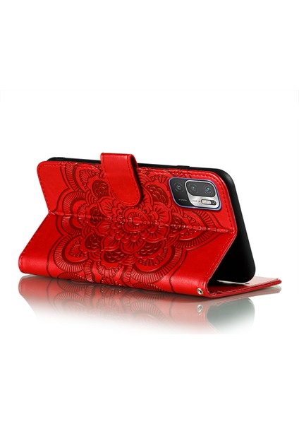 Xiaomi Redmi Için Mandala Çiçek Deseni Stand Deri Kılıf Not 10 5g/poco M3 Pro 5g/4g-Kırmızı (Yurt Dışından)
