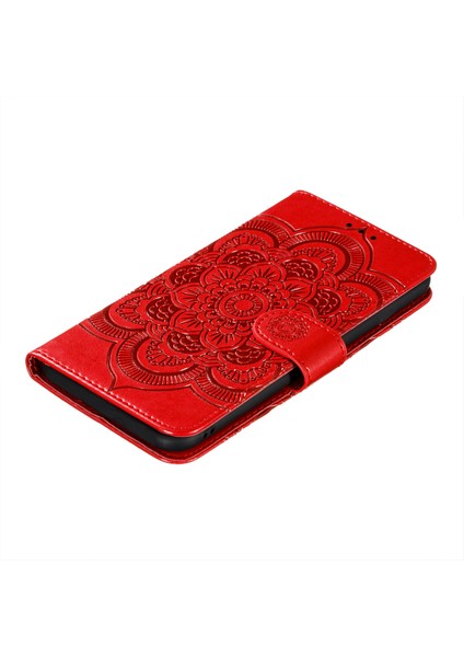 Xiaomi Redmi Için Mandala Çiçek Deseni Stand Deri Kılıf Not 10 5g/poco M3 Pro 5g/4g-Kırmızı (Yurt Dışından)