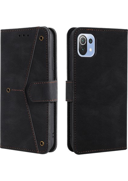 Perçin Dekor Cilt Duygu Birleştirme Deri Cüzdan Xiaomi Mi Için Koruyucu Kapak 11 Lite 4g/5g/11 Lite 5g Ne-Black (Yurt Dışından)