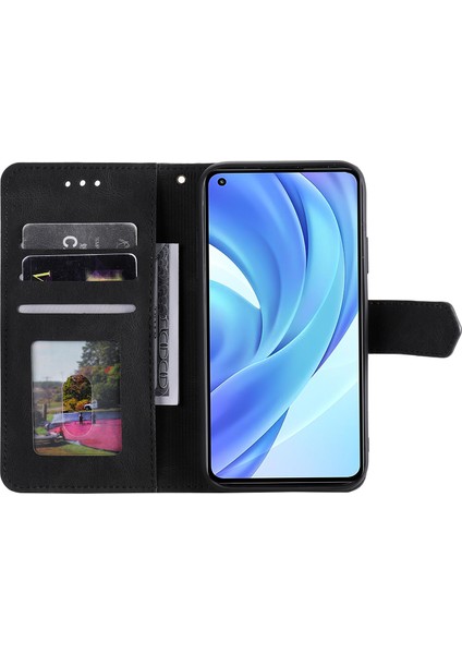 Perçin Dekor Cilt Duygu Birleştirme Deri Cüzdan Xiaomi Mi Için Koruyucu Kapak 11 Lite 4g/5g/11 Lite 5g Ne-Black (Yurt Dışından)