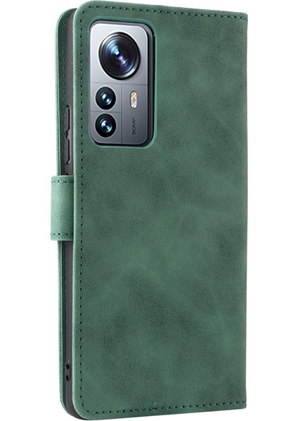 Xiaomi 12 Pro 5G/12S Pro 5g/12 Pro (Boyut) 5g Cilt Doku Duygu Pu Deri Anti-Çizelge Şok Geçirmez Stand Telefon Kapak Kılıfı Cüzdan Yeşili (Yurt Dışından) modelleri