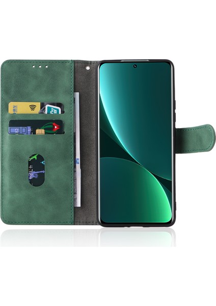 Xiaomi 12 Pro 5G/12S Pro 5g/12 Pro (Boyut) 5g Cilt Doku Duygu Pu Deri Anti-Çizelge Şok Geçirmez Stand Telefon Kapak Kılıfı Cüzdan Yeşili (Yurt Dışından) fırsatları