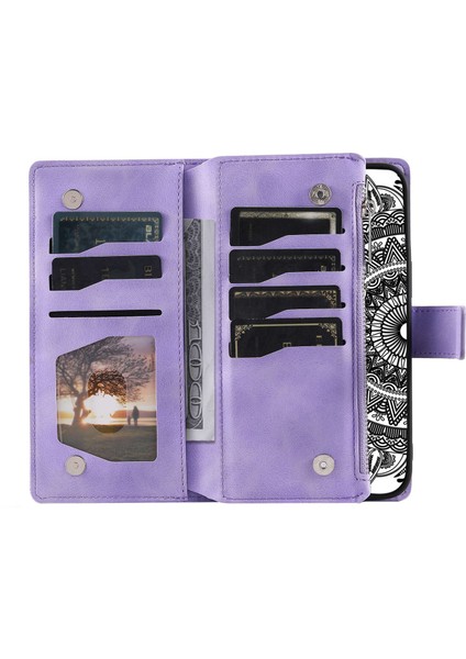 Fermuarı Cep Cüzdanı Xiaomi Için Telefon Kasası 11T Pro 5G/11T 5g, Mandala Çiçek Baskılı Pu Deri Koruyucu Telefon Kapağı Stand Stand Strap-Spurple ile Birden Fazla Kart Yuvası (Yurt Dışından)