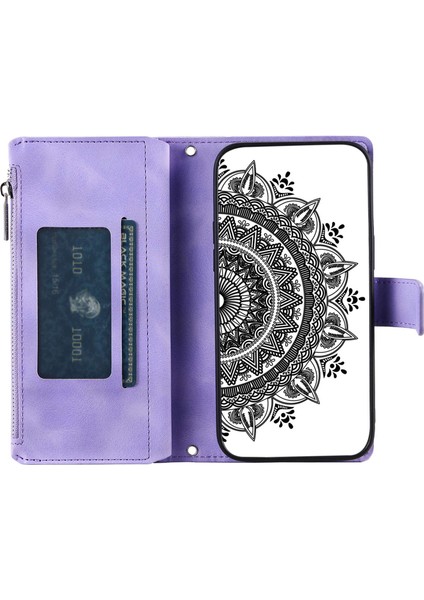 Fermuarı Cep Cüzdanı Xiaomi Için Telefon Kasası 11T Pro 5G/11T 5g, Mandala Çiçek Baskılı Pu Deri Koruyucu Telefon Kapağı Stand Stand Strap-Spurple ile Birden Fazla Kart Yuvası (Yurt Dışından)