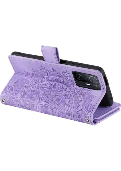 Fermuarı Cep Cüzdanı Xiaomi Için Telefon Kasası 11T Pro 5G/11T 5g, Mandala Çiçek Baskılı Pu Deri Koruyucu Telefon Kapağı Stand Stand Strap-Spurple ile Birden Fazla Kart Yuvası (Yurt Dışından)