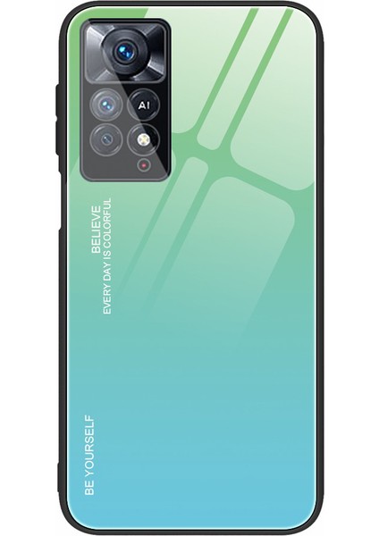 Xiaomi Redmi Için Note 12 Pro 4g/11 Pro 4g (Mediatek)/note 11 Pro 5g (Qualcomm) Gradyan Renk Anti-Kırpma Temsilli Cam Geri+Yumuşak Tpu Kenar Kılıfı Kabuk-Cyan/mavi (Yurt Dışından)