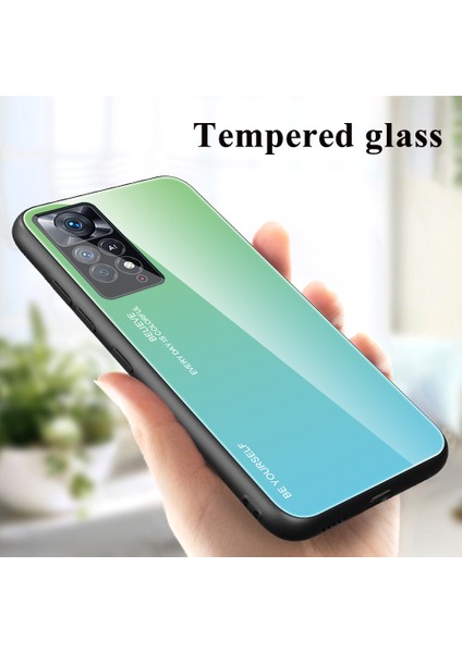 Xiaomi Redmi Için Note 12 Pro 4g/11 Pro 4g (Mediatek)/note 11 Pro 5g (Qualcomm) Gradyan Renk Anti-Kırpma Temsilli Cam Geri+Yumuşak Tpu Kenar Kılıfı Kabuk-Cyan/mavi (Yurt Dışından) modelleri