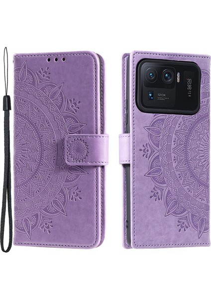Baskılı Mandala Desen Pu Deri Cüzdan Stand Stand Kılıfı Xiaomi Mi 11 Ultra-Mor Için Kayış (Yurt Dışından)