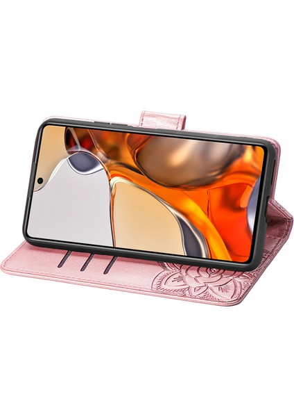 Baskı Kelebek Çiçek Desen Cüzdan Stand Telefon Kılıfı Xiaomi Için Deri Kapak 11T/11T Pro-Rose Altın (Yurt Dışından)