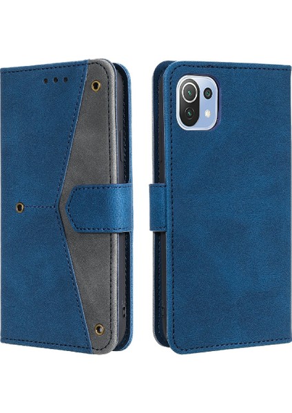Perçin Dekor Cilt Duygu Birleştirme Deri Cüzdan Xiaomi Mi Için Koruyucu Kapak 11 Lite 4g/5g/11 Lite 5g Ne-Blue (Yurt Dışından)