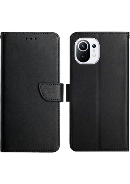 Nappa Doku Orijinal Deri Kılıf Cüzdanı Stand Telefon Kapak Koruyucusu Xiaomi Mi 11 Lite 4g/5g/11 Lite 5g Ne-Black (Yurt Dışından)