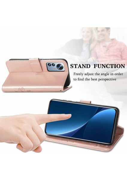 Xiaomi 12 Pro 5g/12 Pro (Boyut) Için 5G/12S Pro 5g Dört Yapraklı Yonca Desen Baskılı Stand Pu Deri Telefon Cüzdanı Kapak-Gül Altın (Yurt Dışından) indirimleri