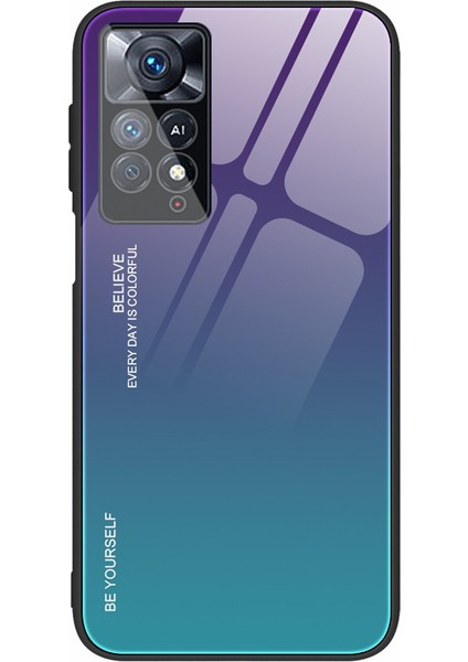 Xiaomi Redmi Için Note 12 Pro 4g/11 Pro 4g (Mediatek)/note 11 Pro 5g (Qualcomm) Gradyan Renk Anti-Kırpma Temsilli Cam Geri+Yumuşak Tpu Kenar Kılıf Kabuk-Doğru/mavi (Yurt Dışından)