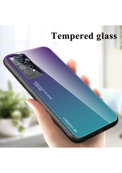 Xiaomi Redmi Için Note 12 Pro 4g/11 Pro 4g (Mediatek)/note 11 Pro 5g (Qualcomm) Gradyan Renk Anti-Kırpma Temsilli Cam Geri+Yumuşak Tpu Kenar Kılıf Kabuk-Doğru/mavi (Yurt Dışından) modelleri