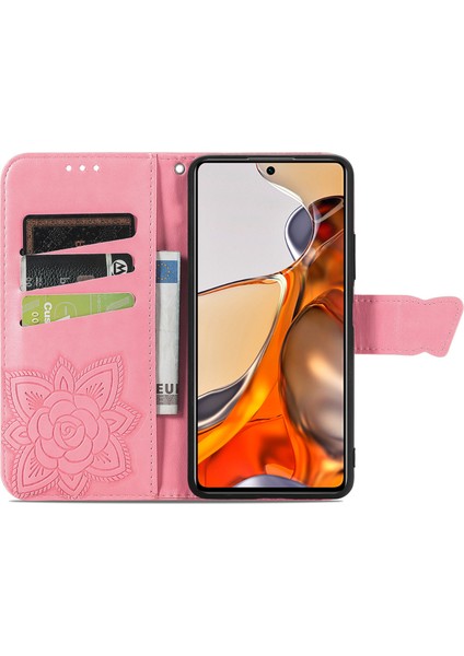 Baskı Kelebek Çiçek Desen Cüzdan Stand Telefon Kılıfı Xiaomi 11T/11T Pro-Pink Için (Yurt Dışından)