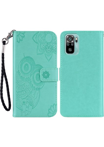 Xiaomi Redmi Için Not 10 4g/not 10S 4g/poco M5S 4g Baykuş & Amp; Çiçek Baskılı Deri Cüzdan Standı Telefon Case-Cyan (Yurt Dışından)