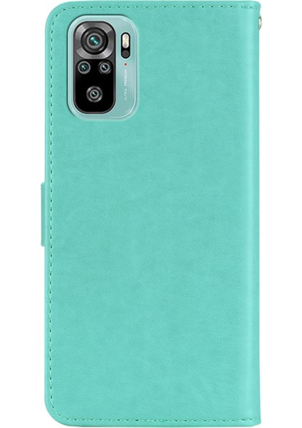 Xiaomi Redmi Için Not 10 4g/not 10S 4g/poco M5S 4g Baykuş & Amp; Çiçek Baskılı Deri Cüzdan Standı Telefon Case-Cyan (Yurt Dışından)