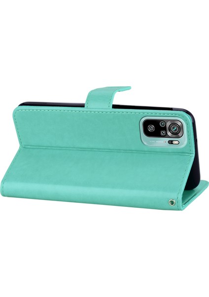 Xiaomi Redmi Için Not 10 4g/not 10S 4g/poco M5S 4g Baykuş & Amp; Çiçek Baskılı Deri Cüzdan Standı Telefon Case-Cyan (Yurt Dışından)