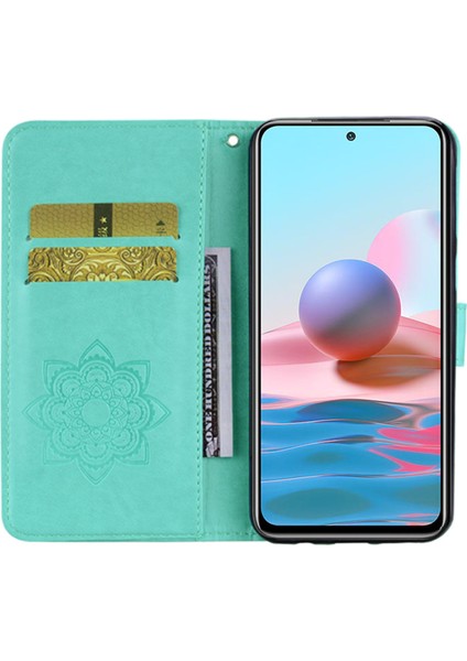 Xiaomi Redmi Için Not 10 4g/not 10S 4g/poco M5S 4g Baykuş & Amp; Çiçek Baskılı Deri Cüzdan Standı Telefon Case-Cyan (Yurt Dışından)