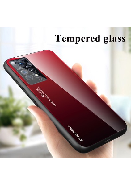 Xiaomi Redmi Için Note 12 Pro 4g/11 Pro 4g (Mediatek)/note 11 Pro 5g (Qualcomm) Gradyan Renk Anti-Çizelge Temsil Edilmiş Cam Geri+Yumuşak Tpu Kenar Telefon Kılıfı Kabuk-Kırmızı/siyah (Yurt Dışından) modelleri